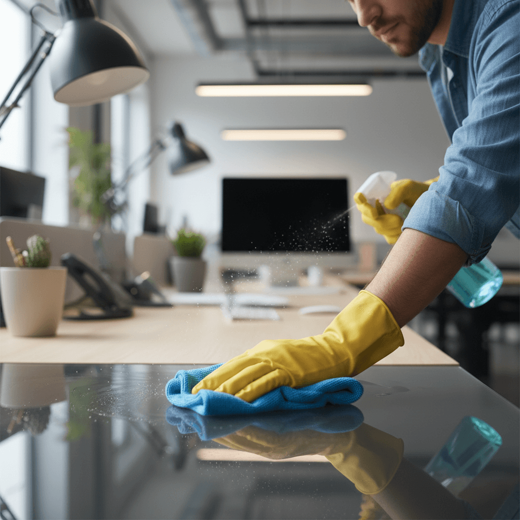 Deep cleaning of office baseboards and corners